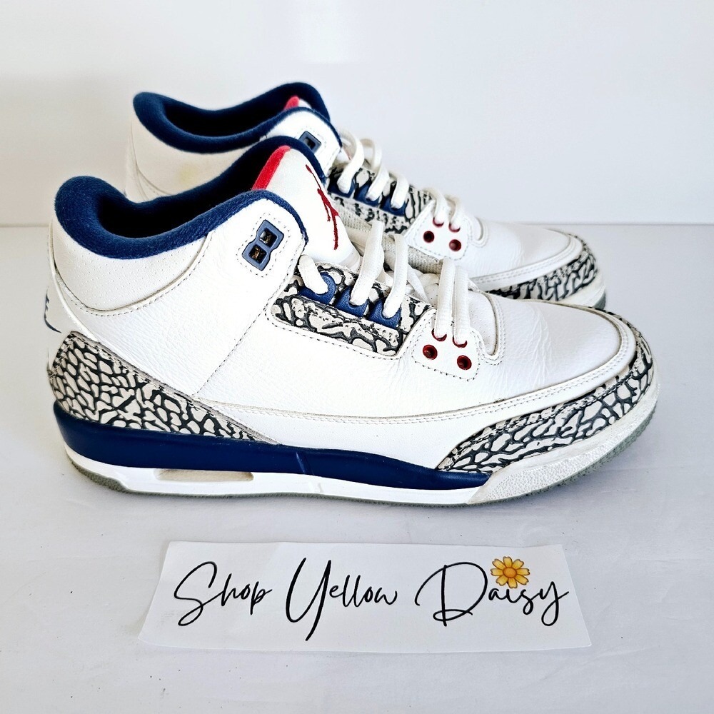 2016 Air Jordan 3 Retro OG Mid Racer White Cement Grey‎ True Blue 854261106 Y6.5